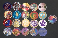 Lot of 20 Vintage 1990’s POGS Milk Caps, 1 Yin Yang Metal Slammer