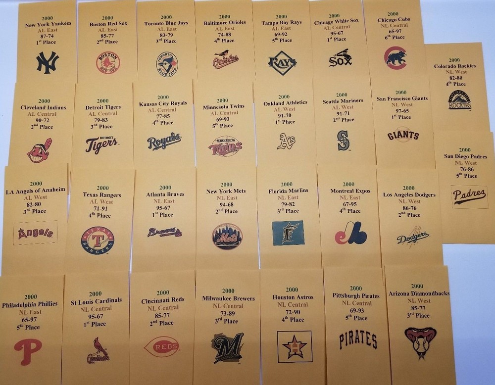 2000 Strat-O-Matic Baseball Printed Storage Envelopes with Stats and Team Logo