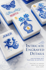 US Stock American Mahjong Tiles 160 Blue and White Porcelain Mahjong Set
