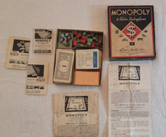 1937 Vintage Monopoly Black Box & Board with Metal Tokens Wood Houses & Hotels