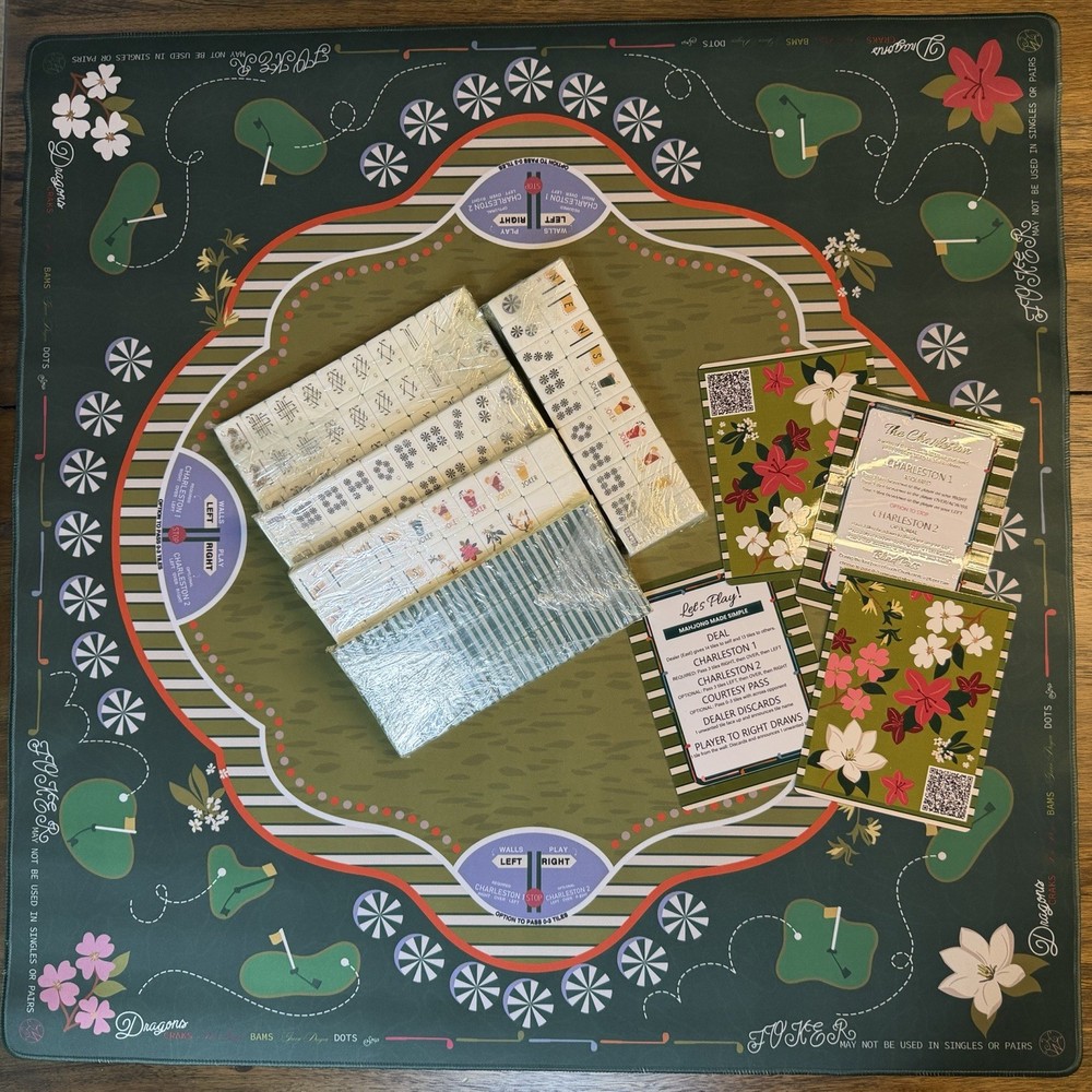 Luxury American Mahjong Set | Green Stripe Tiles + Golf Playing Mat | New