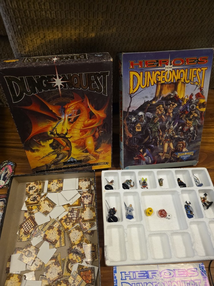 Dungeon Quest 1st ed. 1987 Board Game + Heroes Expansions from Games Workshop