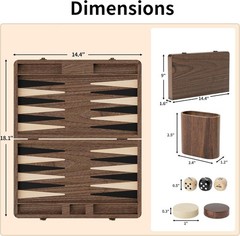 Luxury Walnut Backgammon Set – Wood Board with Travel Case, Doubling Cube