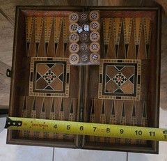 Vintage Mosaic Inlay Chess Backgammon Set Handcrafted Wood Marquetry Game Box