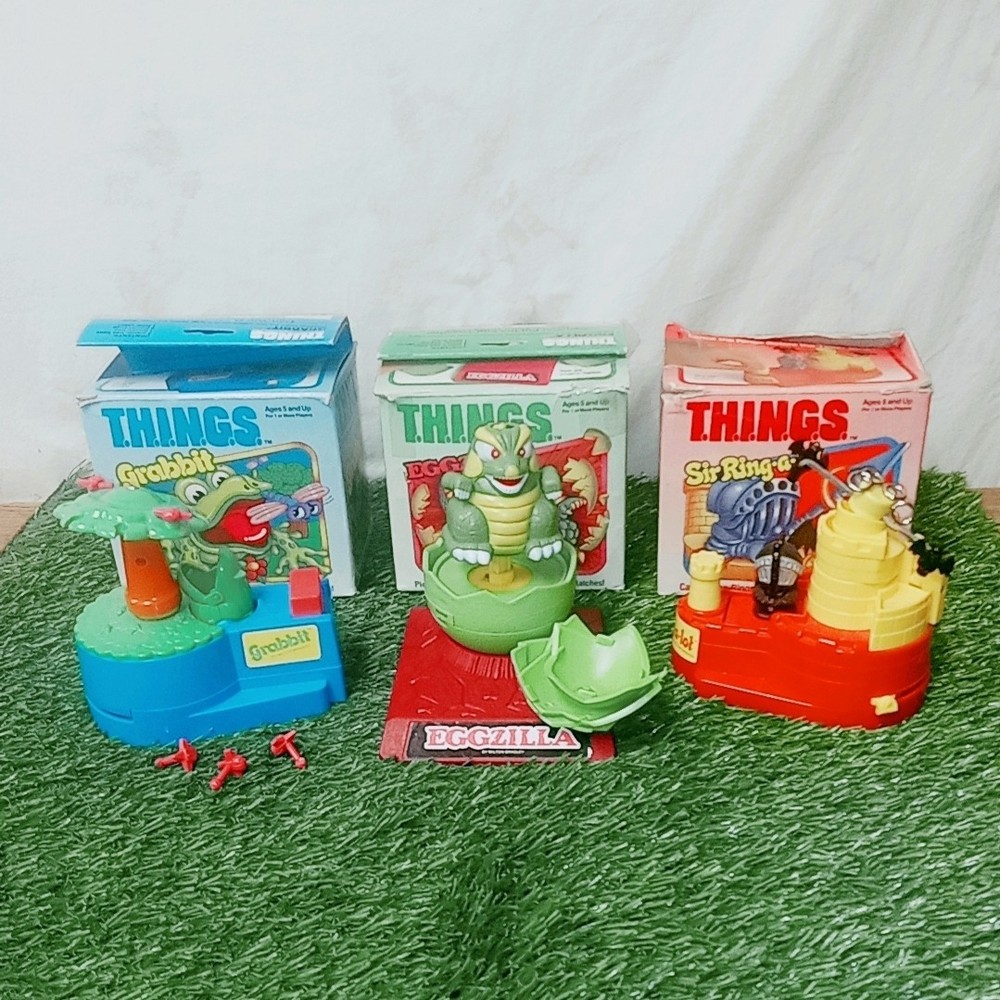 3 Games Lot Milton Bradley T.H.I.N.G.S. Eggzilla + Sir Ring-A-Lot + Grabbit 1986