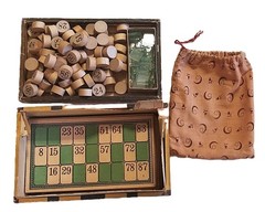 Vintage Trunk LOTTO GAME No. 2-418 Wood Glass Cardboard Pieces Circa 1900