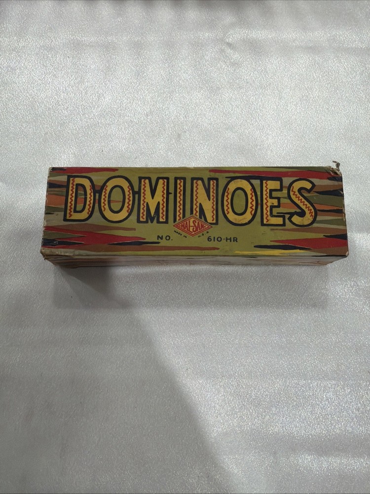 VTG Halsam Hal-Sam 610-HR Dominoes Multi Color Dots 28 Pieces Original Box