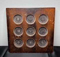 Wooden Tic Tac Toe Classic Heavy Coffee Table Game w/ Metal Pieces 9.5”x9.5”
