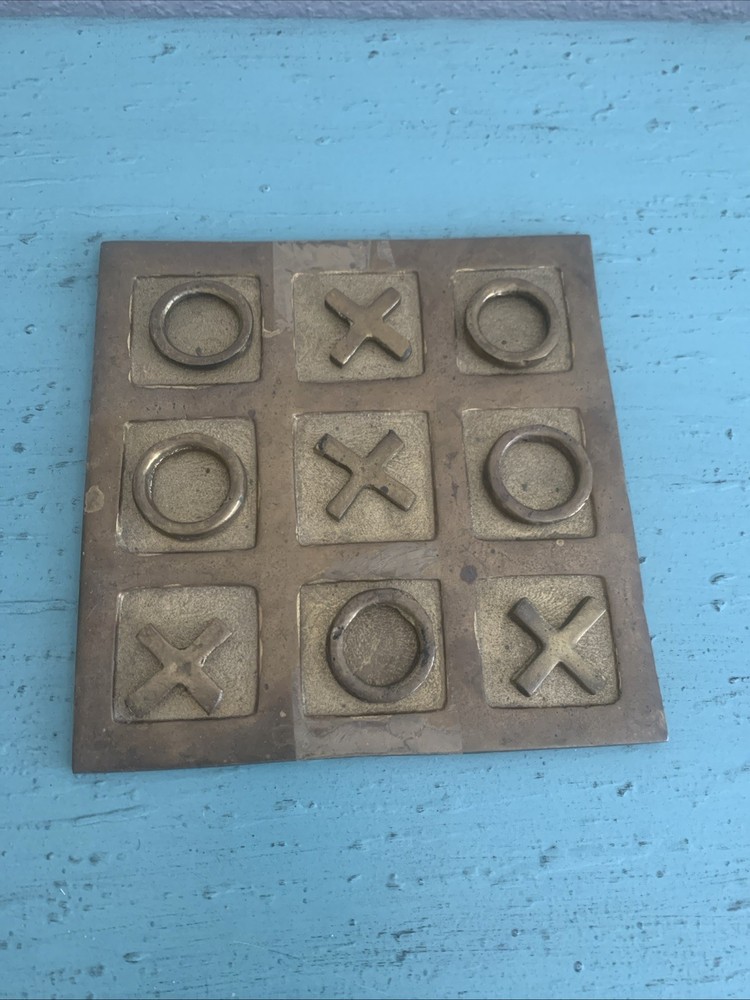 Vintage Brass Tic Tac Toe Board Table Game Set with Pieces Mancave