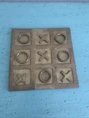 Vintage Brass Tic Tac Toe Board Table Game Set with Pieces Mancave