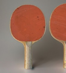 (4) Vintage Wilson E6036 Wooden Ping Pong / Table Tennis Paddles Orange/Brown