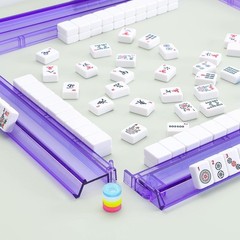 Elegant Purple Acrylic Mahjong Rack & Pusher Set of 4 – Game Night Essential