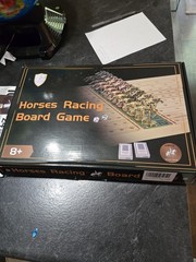 Horse Race Board Game with 11 Luxury Metal Horses, Dice, 2 Card Deck, Wood Board