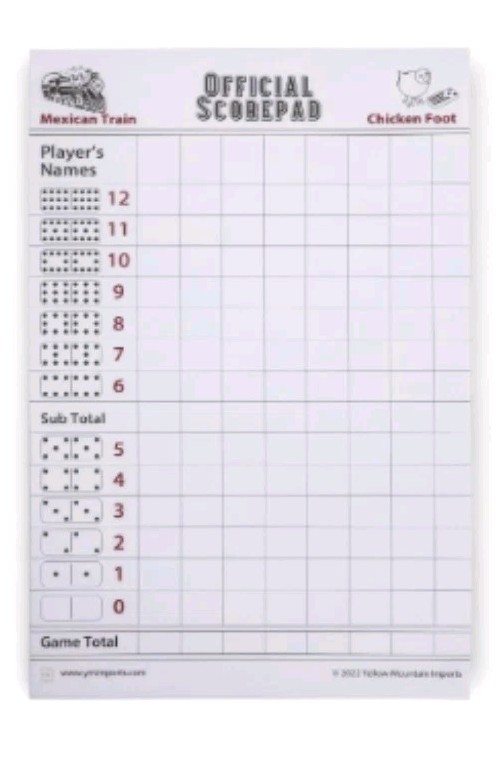 Mexican Train and Chicken Foot Dominoes Scorepad/Scoring Sheets 8.2 x 5.5 Inc…
