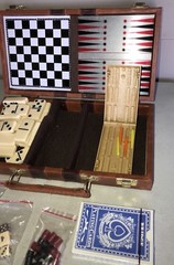 10.5” X 5.5” MULTI BOARD GAME TRAVEL CARRY CASE CHECKERS CHESS DOMINOES CARDS++