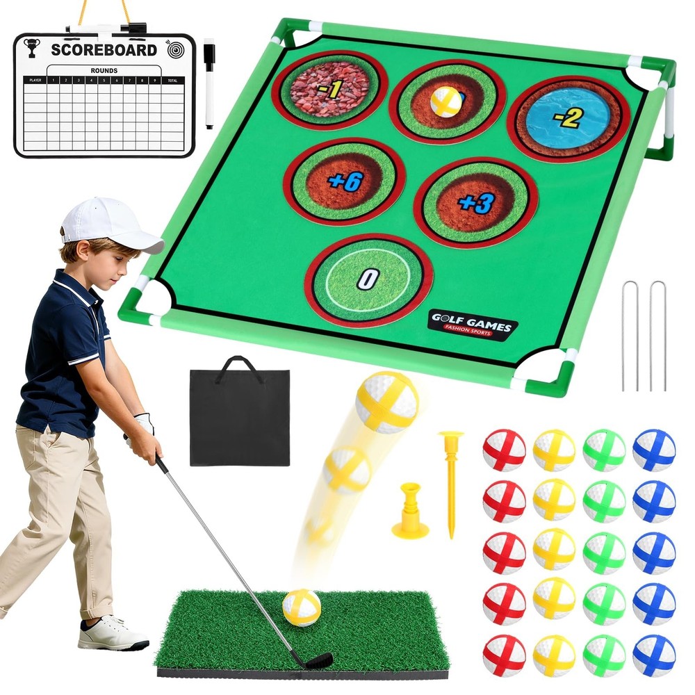34 Pcs 3-in-1 Battle Golf Game Set with Stand & Club, Jumbo 32″ x32“ Chipping…