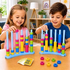 2 Pack Color Stack Challenge Game – Stacking Board Game Set with 2-4 Players Kid