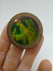 Vintage Brass & Plastic Pog Slammers, Lot Of 4, Yin Yang, Holographic,snake,skul