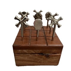 Tic Tac Toe Board Game Wood Box Polished Chrome Metal Skull & Crossbones (RARE)