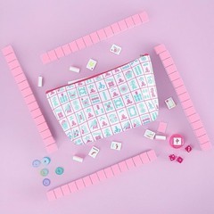 160 Pink American Printed Mahjong Game Set with Carrying Bag and Accessories