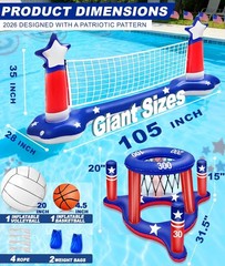 4th of July Pool Games Set Inflatable Water Sport Toys Patriotic 3-in-1 Large