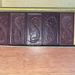 Lot Of 2 Vintage Halsam Dominoes Milton Bradley 28 pcs Wood Carved Dragon Floral