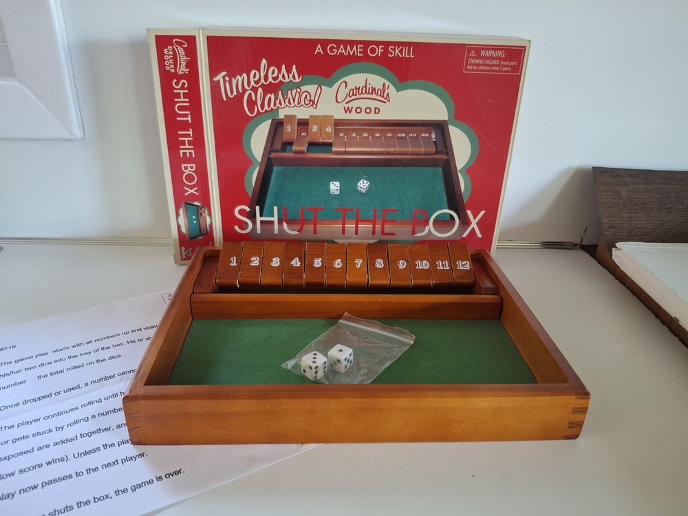 Shut The Box Wooden Dice Game Cardinal Games Classic Pub Game Complete