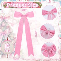 12 Pcs Pink Velvet Bows for Christmas 11″ x 5.5″ x 1.5″ (each bow),