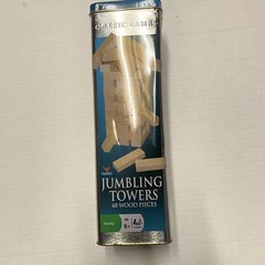 Tumbling Tower by Cardinal 48 Stacking Wood Pieces Metal Tin Used 5 & Up 1999