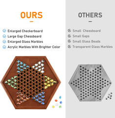 12.7 Inches Wooden Chinese Checkers Set with Storage Drawer -60 Glass Marbles in