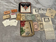 Vintage 1930s Monopoly Black Box Patent 2026082 Parts Money No Board As-Is
