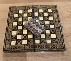 2 in 1 Wood Backgammon + Chess Set Moroccan handmade Wooden Backgammon Board 8”