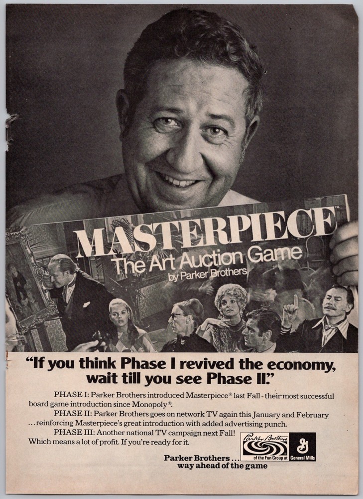 1972 Parker Brothers Masterpiece Art Auction Board Game Vintage Toy Ad Sales