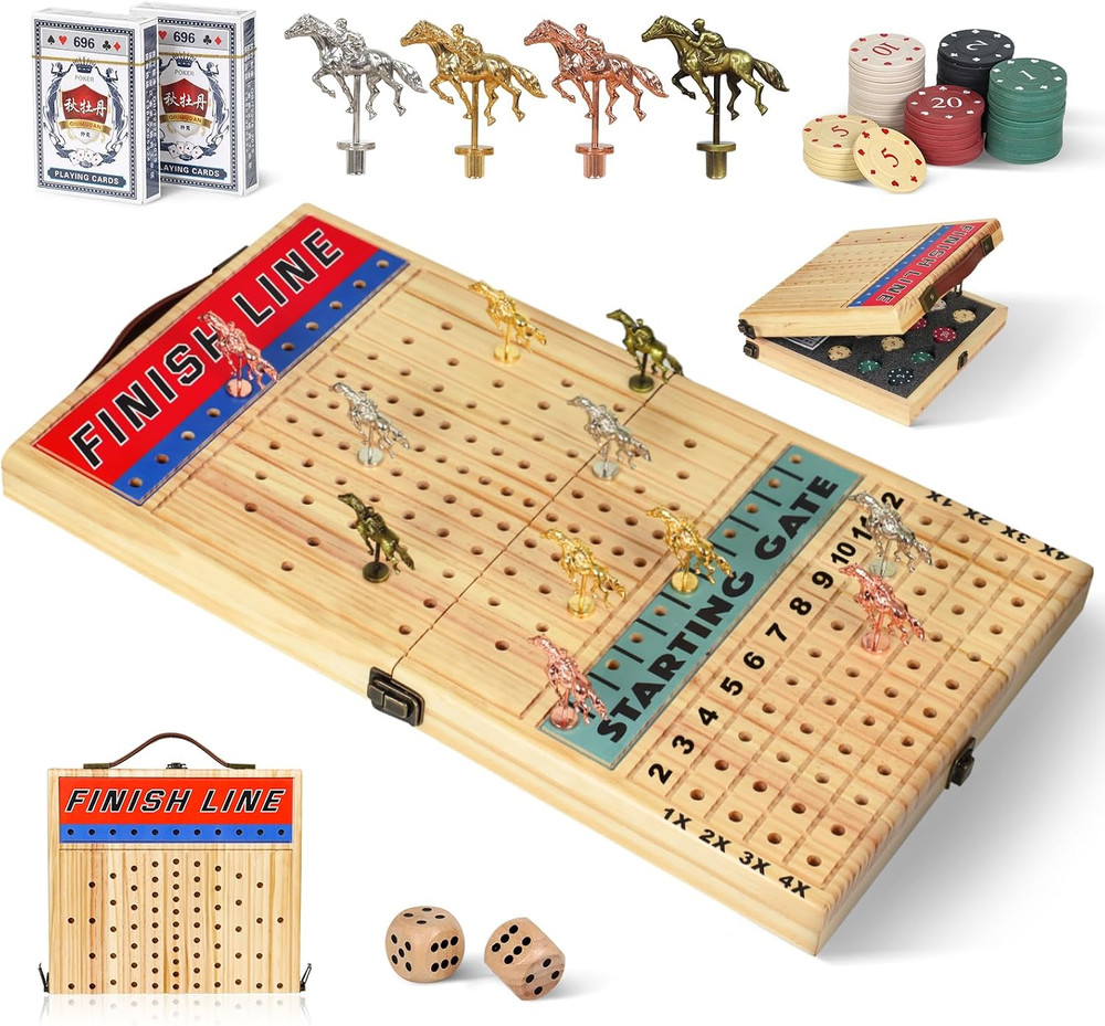 21 Inches Horse Racing Game, Horse Race Board Games with 11 Luxury Metal Horses,