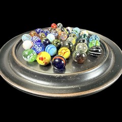 Solitaire Di Venezia Hand Blown Glass Marbles 38 w/Black Wood Base Board