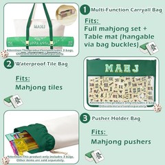 Empty Mahjong Tile Bags Set for American Tiles and Racks Canvas Tote Bag with Ma