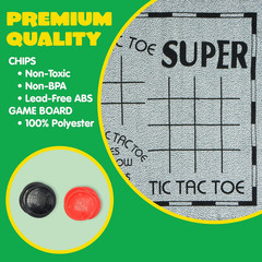 3-In-1 Vintage Giant Checkers, Tic, Tac, Toe, with Reversible Mat, 24 Chips, Fam