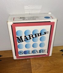 Vintage Handmade Marble Solitaire Game Solid Wood Board White Glass Marbles