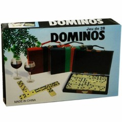 Domino Double Six – Ivory and Black Tilex with Metal Spinners Deluxe Travel Case