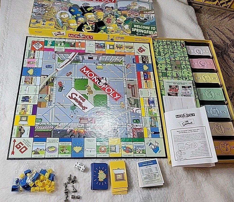 The Simpsons Monopoly Board Game Welcome To Springfield 2001 COMPLETE