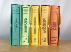Vintage Linen Bookshelf Game 5 Pack with Guess Who WS Game Company Open Box