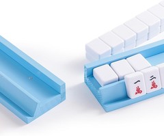 Elegant Chestnut Wooden Mahjong Racks with Built-In Magnetic Pushers – Set of 4