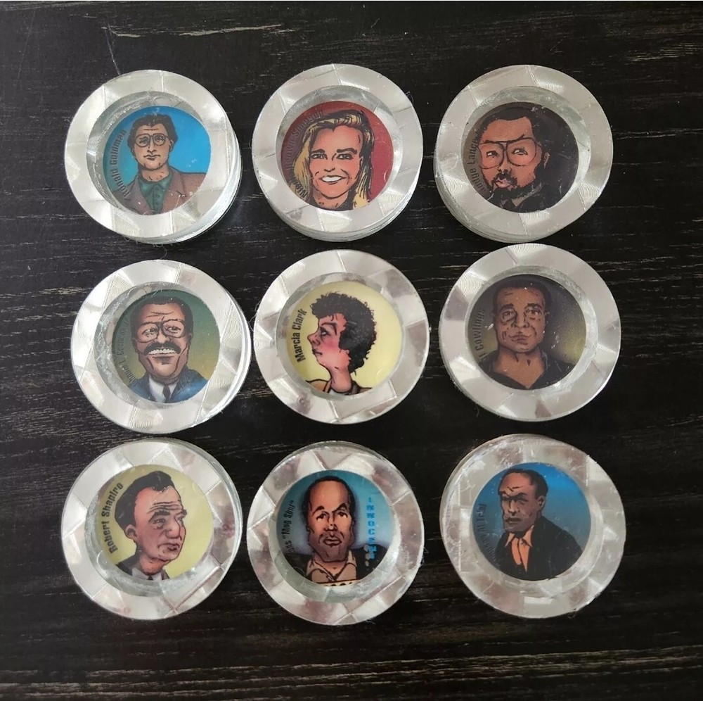 Lot Of 9 Vintage OJ Simpson Trial POGS Slammers 1994 LTD Rainbow Border