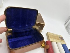 Vtg Travel Game Set Cards + Dice+ R W B Chips in Safari Leather Case #403 c 1940