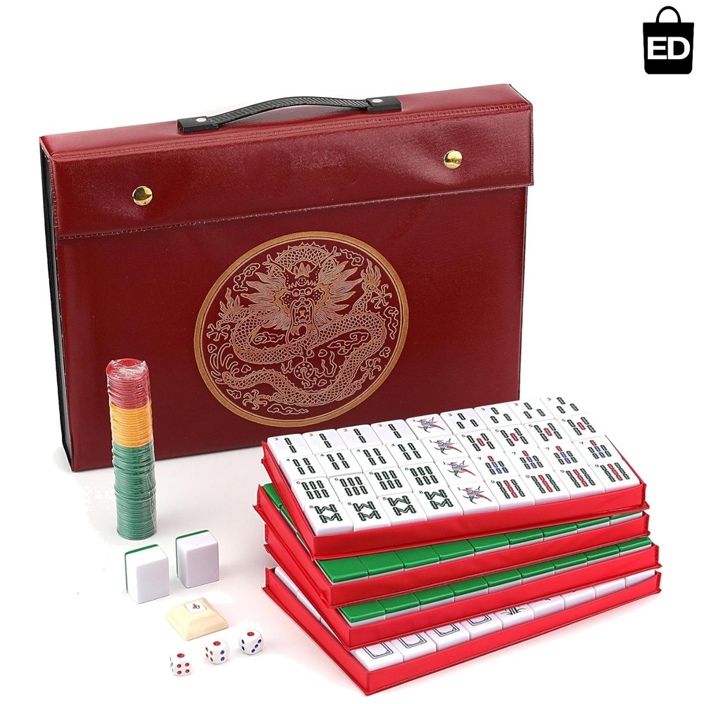 Complete Chinese Mahjong Game Set – 146 Large Tiles with Travel Case & Manual