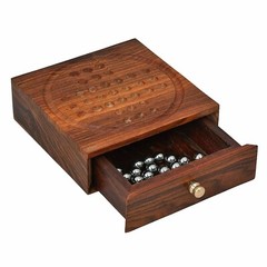 Wooden Handcrafted Solitaire Board Game Metal Balls Beads with Storage Drawer