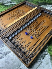 Cossacks & Modern Army Wooden Hand Carved Backgammon Set Board 9″ x 19″ + cover