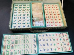 Vintage Chinese Mahjong Tile Set Bamboo Back Western Index 152 Tiles Complete