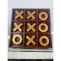 Large Decorative Gold and Wood Tic Tac Toe Coffee Table Game Set 12×12 Board