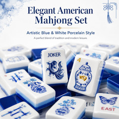 US Stock American Mahjong Tiles 160 Blue and White Porcelain Mahjong Set